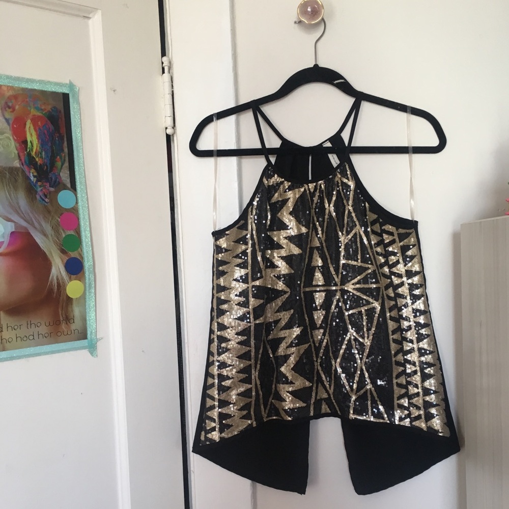 Open back sequin halter top